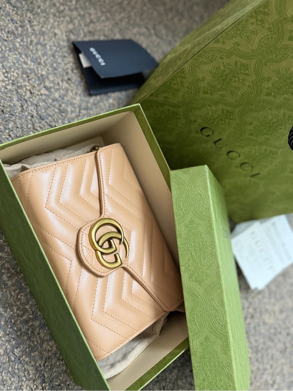 Gucci Beige Matelassé Small Crossbody with Gold Double G